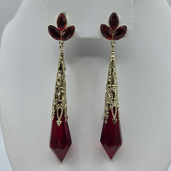 Charming Charlie Elegant Icicle Drop Earrings Red and Gold - Picture 1 of 4